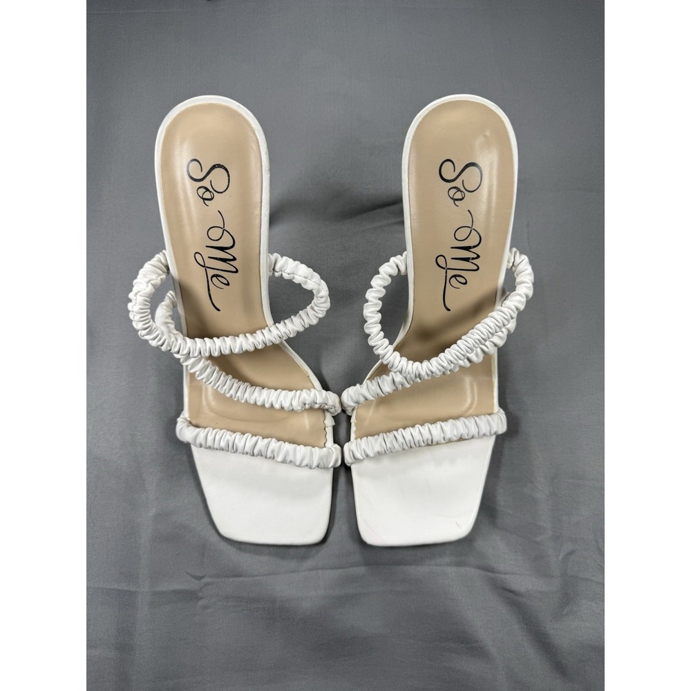 So Me Women's White Ruched Strap High Heel Sandals Square Toe Size 7.5